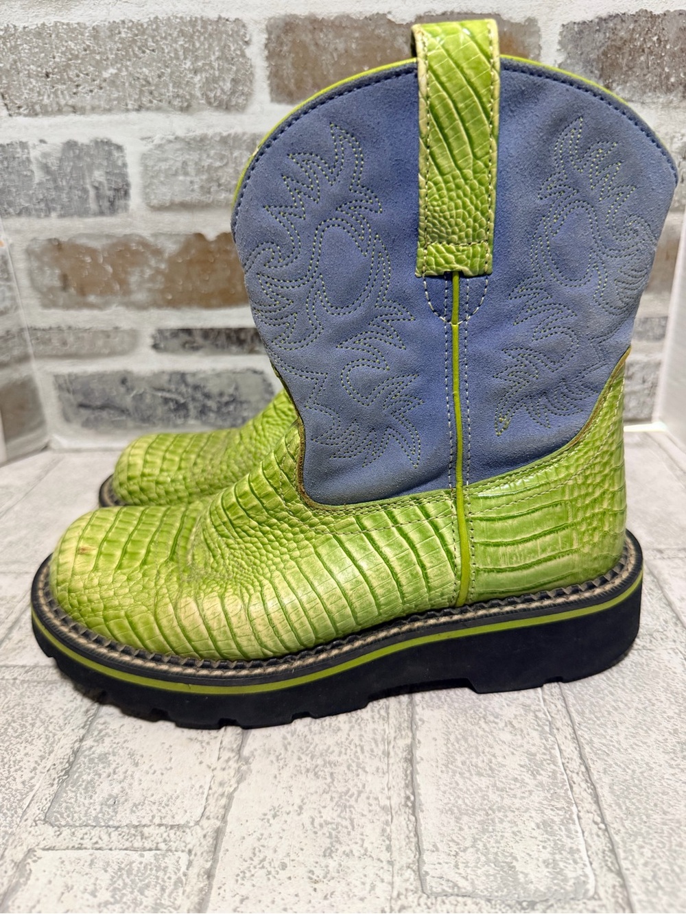 ariat fatbaby womens size 7.5B shoes green blue croc western cowboy boots - Picture 5 of 9